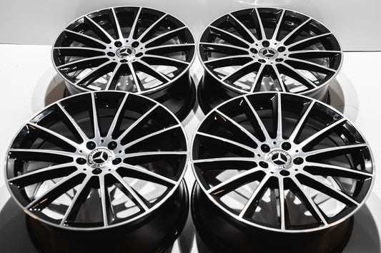 20" Gloss Black Machined Multispoke Wheels For Mercedes (5x112) Staggered Set 20x8.5/9.5
