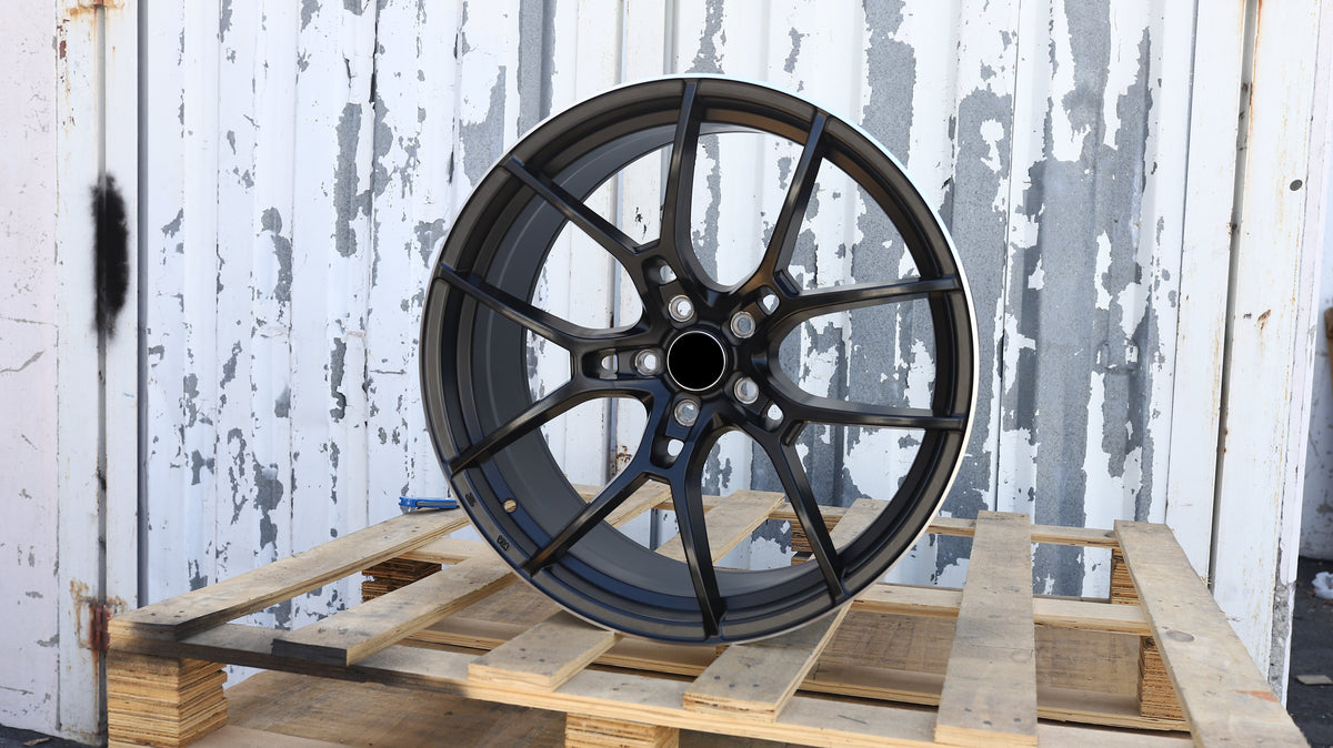 20" Matte Black Machined Lip G025 Rays Style Wheels Set of 4 20x9.5 +38 5x112