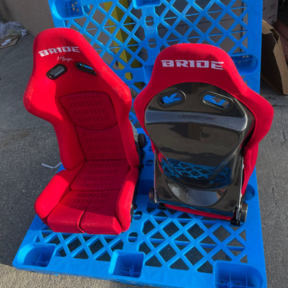 Bride Stradia I Style Red Gradient Cloth Reclinable Carbon Fiber Back Bucket Seat