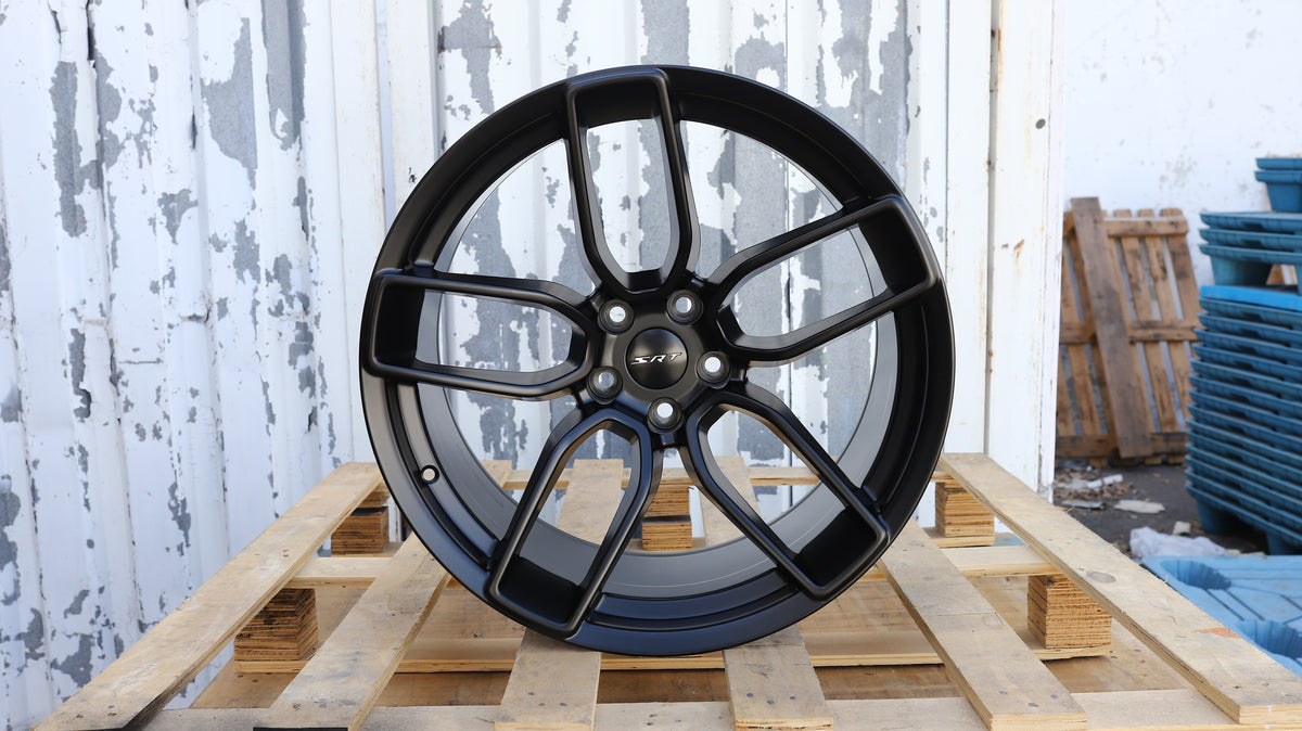 20" Matte Black SRT Dodge Style Wheels Staggered Set 20x9.5 +18 / 20x11.0 +22 5x115