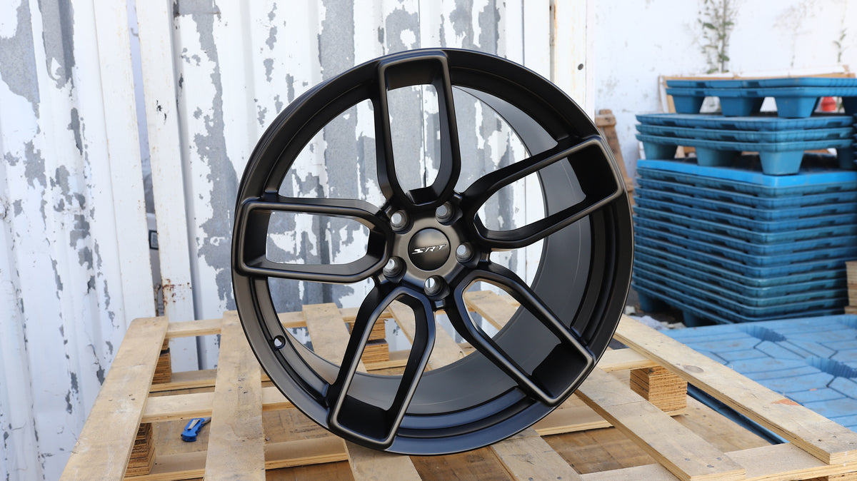 20" Matte Black SRT Dodge Style Wheels Staggered Set 20x9.5 +18 / 20x11.0 +22 5x115