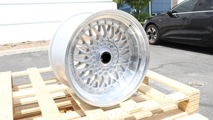 17" Silver Machine Lip BBS Super RS Style Wheels Staggered Set 17x8.5 +15 / 17x10.0 +15 5x100/5x114.3
