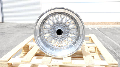 17" Silver Machine Lip BBS Super RS Style Wheels Staggered Set 17x8.5 +15 / 17x10.0 +15 5x100/5x114.3
