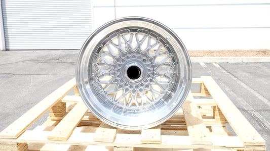 17" Silver Machine Lip BBS Super RS Style Wheels Staggered Set 17x8.5 +15 / 17x10.0 +15 5x100/5x114.3