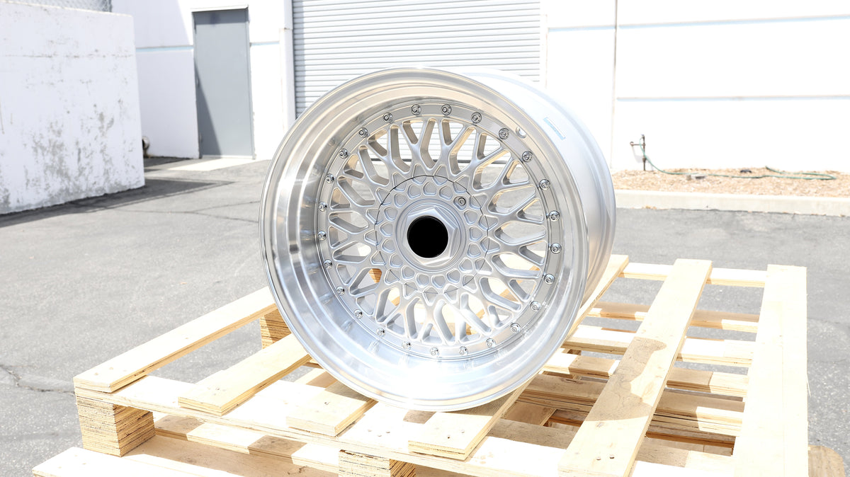 17" Silver Machine Lip BBS Super RS Style Wheels Staggered Set 17x8.5 +15 / 17x10.0 +15 5x100/5x114.3