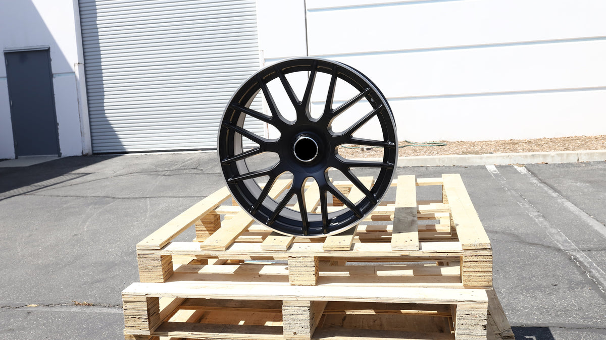 20" Matte Black Machined Lip AMG Mercedes Style Wheels Staggered Set 20x8.5 +36 / 20x9.5 +43 5x112