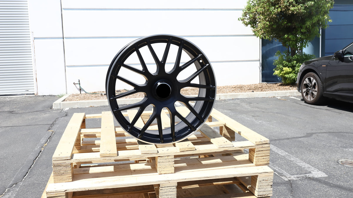 20" Matte Black Machined Lip AMG Mercedes Style Wheels Staggered Set 20x8.5 +36 / 20x9.5 +43 5x112