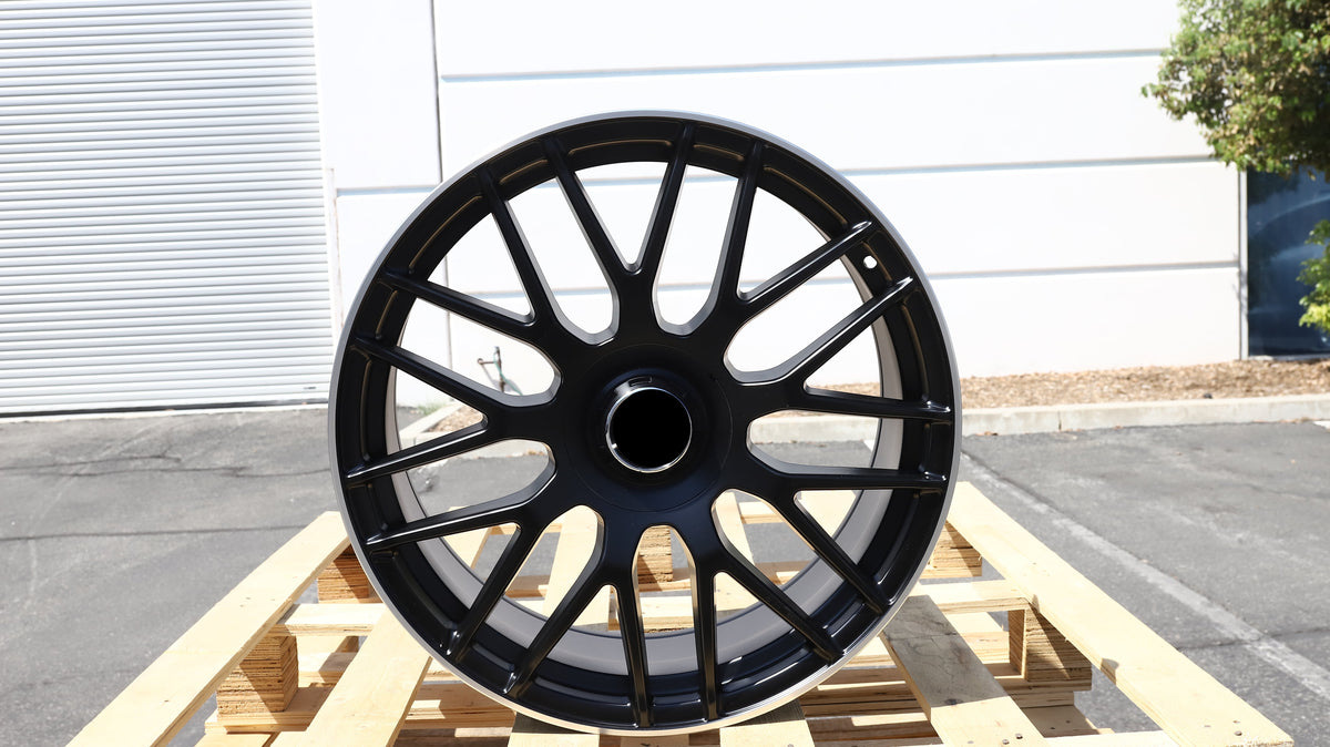 20" Matte Black Machined Lip AMG Mercedes Style Wheels Staggered Set 20x8.5 +36 / 20x9.5 +43 5x112