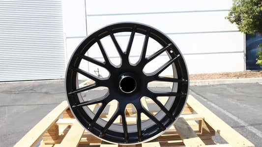 20" Matte Black Machined Lip AMG Mercedes Style Wheels Staggered Set 20x8.5 +36 / 20x9.5 +43 5x112
