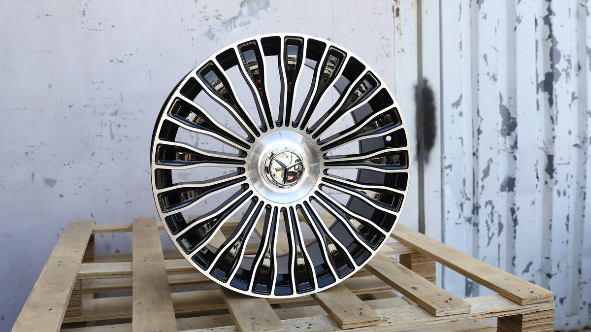 20" Black Machine Face Maybach AMG Style Wheels For Mercedes-Benz Staggered Set 20x8.5 +35 / 20x9.5 +40 5x112