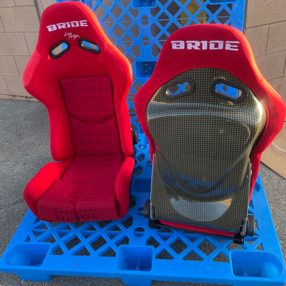 Bride Stradia I Style Red Gradient Cloth Reclinable Carbon Kevlar Back Bucket Seat