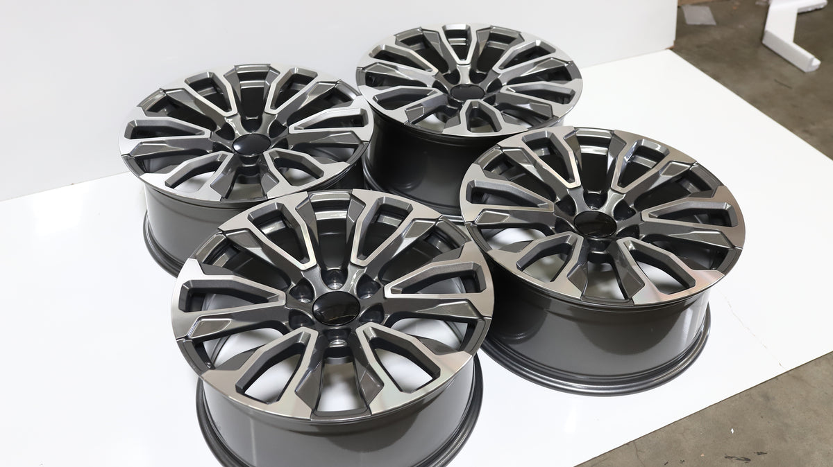 22" Hyper Black Chevy Style Wheels Set of 4 22x9.0 +28 6x139.7