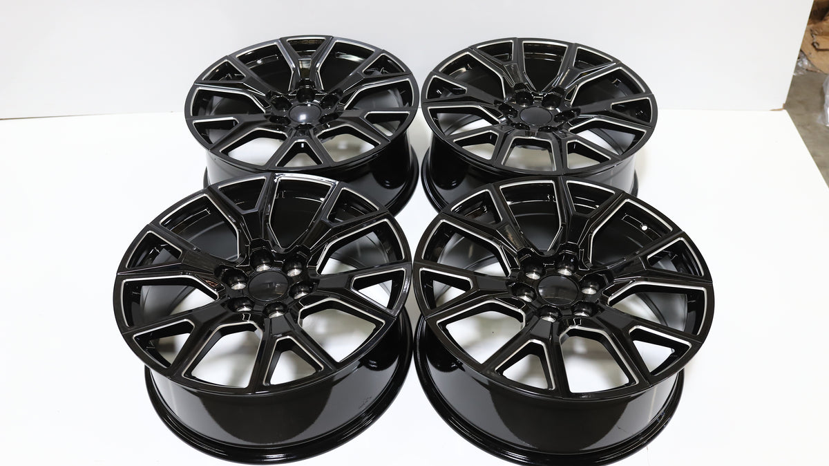 22" Black Milled GMC Style Wheels Set of 4 22x9.0 +28 6x139.7