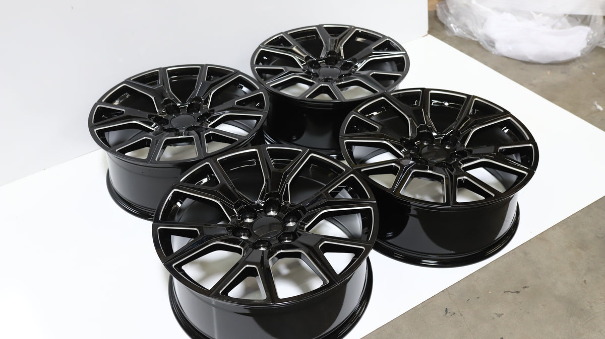 22" Black Milled GMC Style Wheels Set of 4 22x9.0 +28 6x139.7