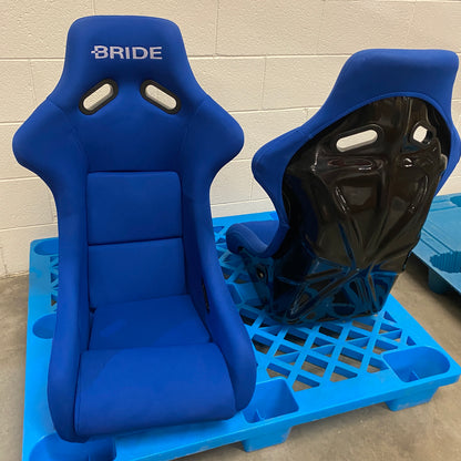 Bride Zeta III Style Blue Fabric Gloss Black Fixed Back Seat