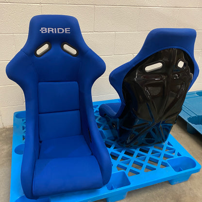 Bride Zeta III Style Blue Fabric Gloss Black Fixed Back Seat