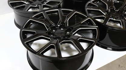 22" Black Milled GMC Style Wheels Set of 4 22x9.0 +28 6x139.7
