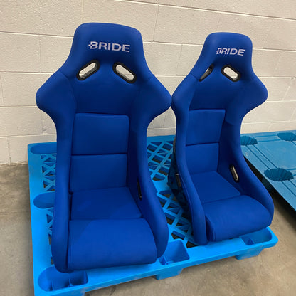 Bride Zeta III Style Blue Fabric Gloss Black Fixed Back Seat