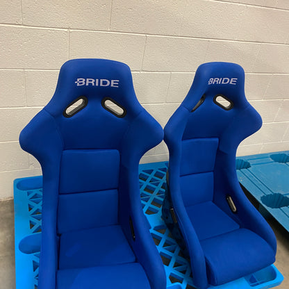 Bride Zeta III Style Blue Fabric Gloss Black Fixed Back Seat