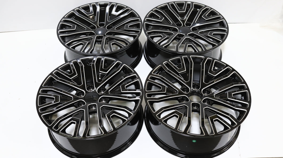 22" Black Milled GMC Style Wheels Set of 4 22x9.0 +28 6x139.7