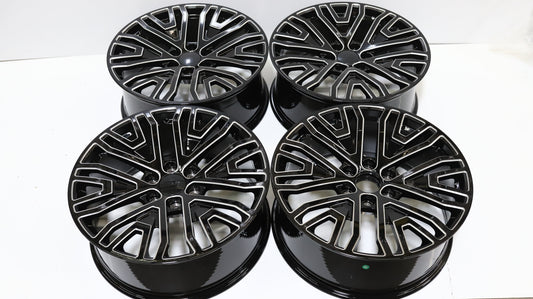 22" Black Milled GMC Style Wheels Set of 4 22x9.0 +28 6x139.7