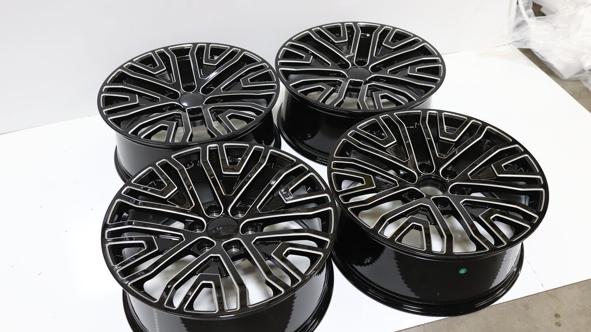 22" Black Milled GMC Style Wheels Set of 4 22x9.0 +28 6x139.7