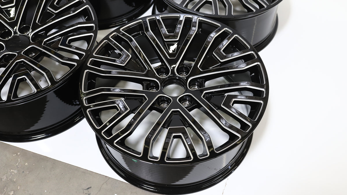 22" Black Milled GMC Style Wheels Set of 4 22x9.0 +28 6x139.7