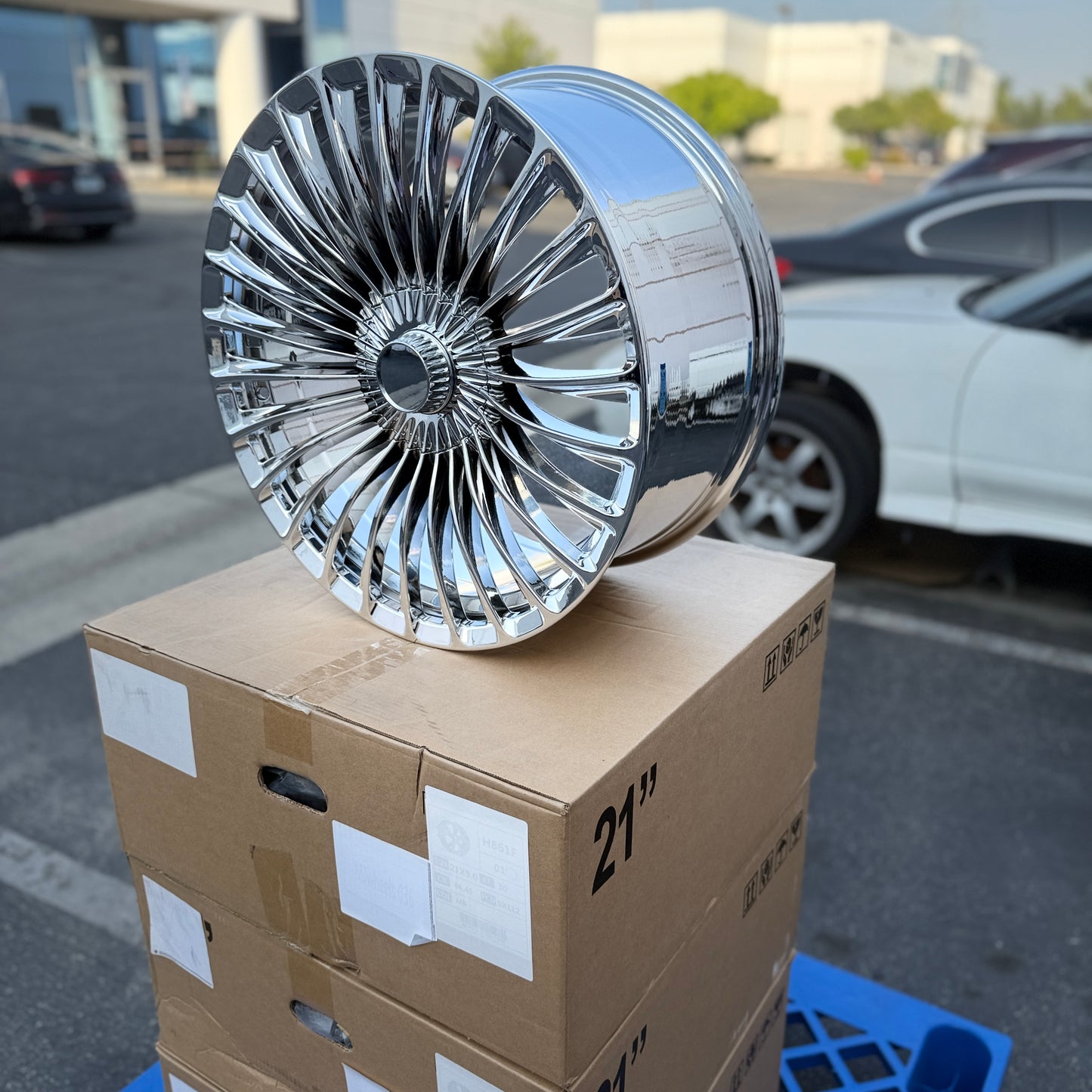 19" Polished Chrome Maybach Turbine Style Wheels Rims 19x8.5/9.5 +38/43 5x112 CB66.6