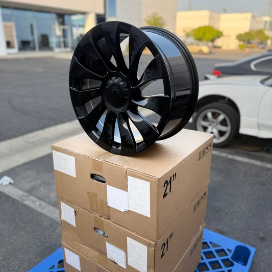 20" Gloss Black Tesla Uberturbine Performance Wheels Rims 20x9.0 +34 5x114.3 CB64.1