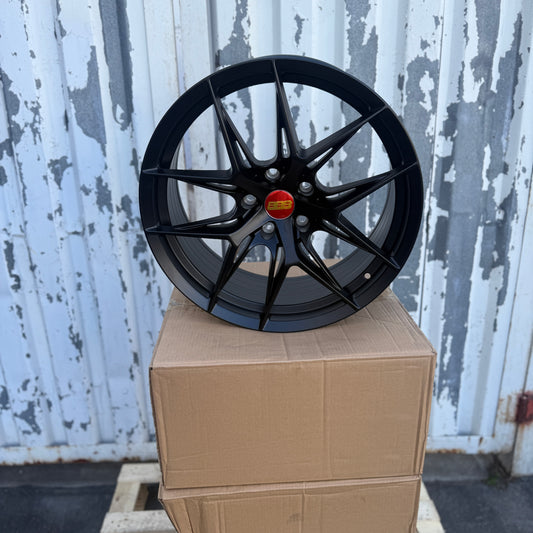 19" Satin Black BBS Style Wheels Rims 19x8.5/9.5 +30/35 5x120 CB72.6