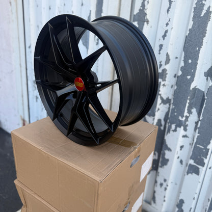 19" Satin Black BBS Style Wheels Rims 19x8.5 +35 5x114.3 CB73.1