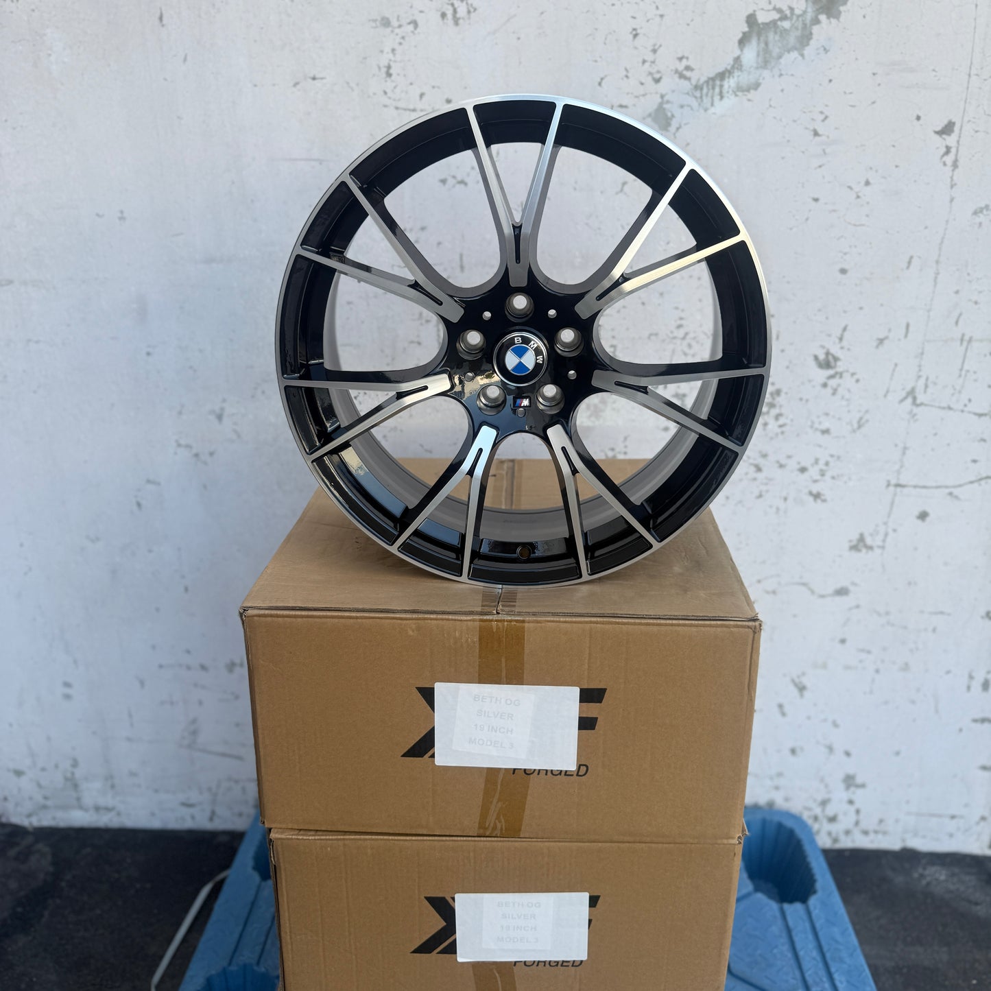19" Gloss Black/Machined M5 CS Style Wheels Rims 19x8.0/9.0 +25/30 5x112 CB66.6