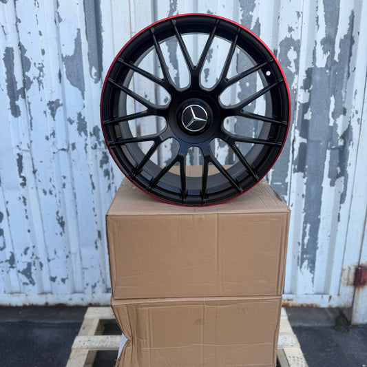 19" Matte Black/Red Lip Mercedes AMG Style Wheels Rims 19x9.5 +43 5x112 CB66.6