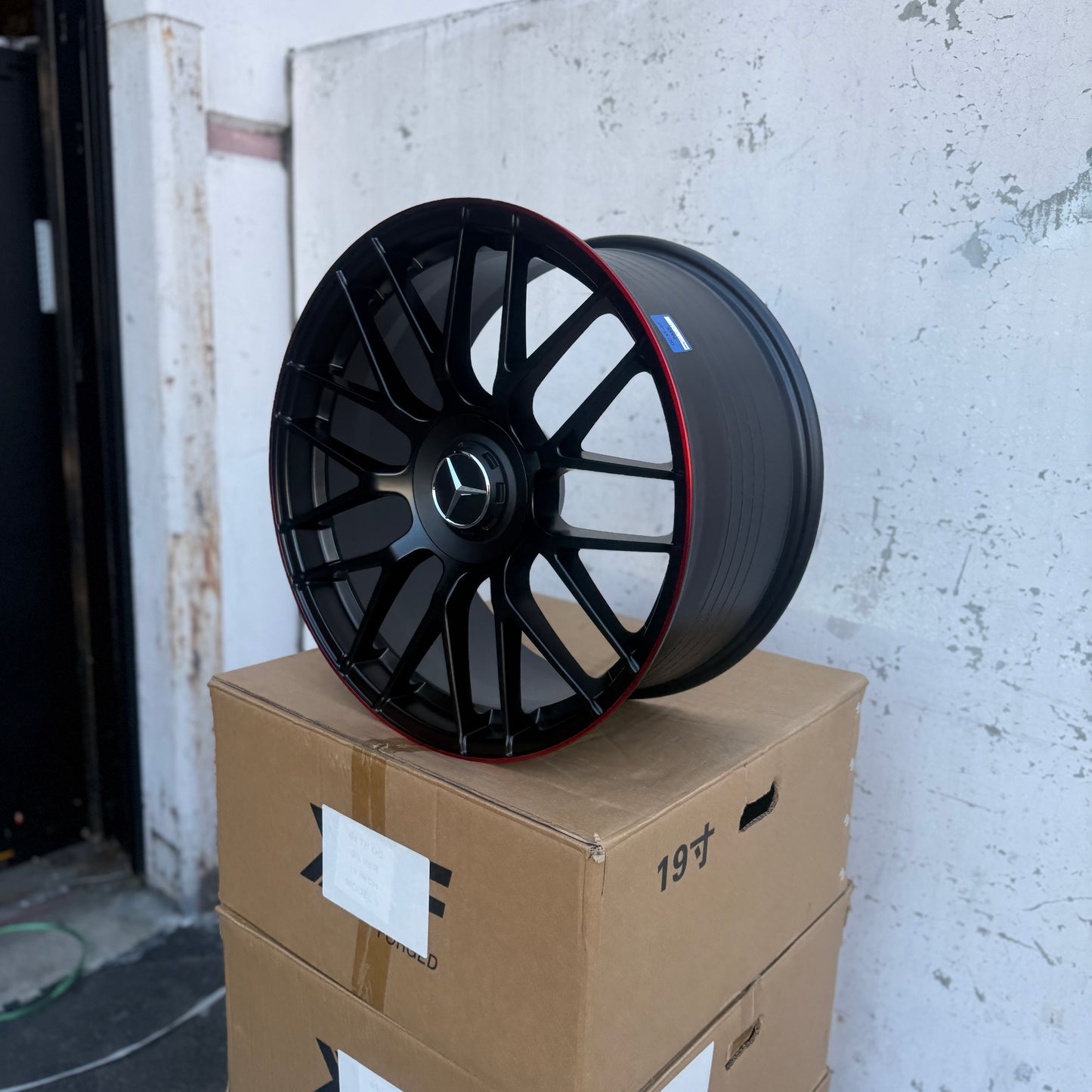 19" Matte Black/Red Lip Mercedes AMG Style Wheels Rims 19x9.5 +43 5x112 CB66.6