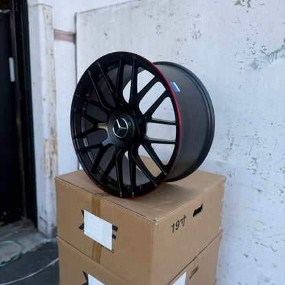 19" Matte Black/Red Lip Mercedes AMG Style Wheels Rims 19x9.5 +43 5x112 CB66.6
