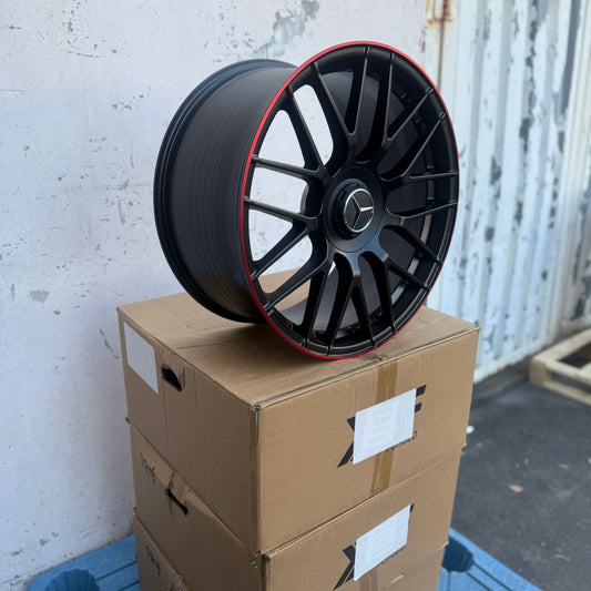 19" Matte Black/Red Lip Mercedes AMG Style Wheels Rims 19x9.5 +43 5x112 CB66.6